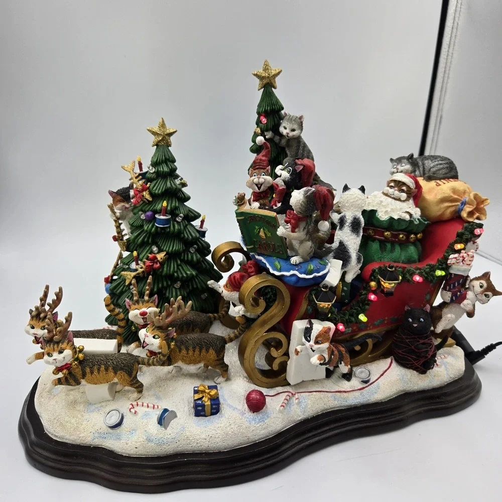 Vtg Danbury Mint Comical‎ Cats Christmas Sleigh Gary Patterson Rare Working HTF